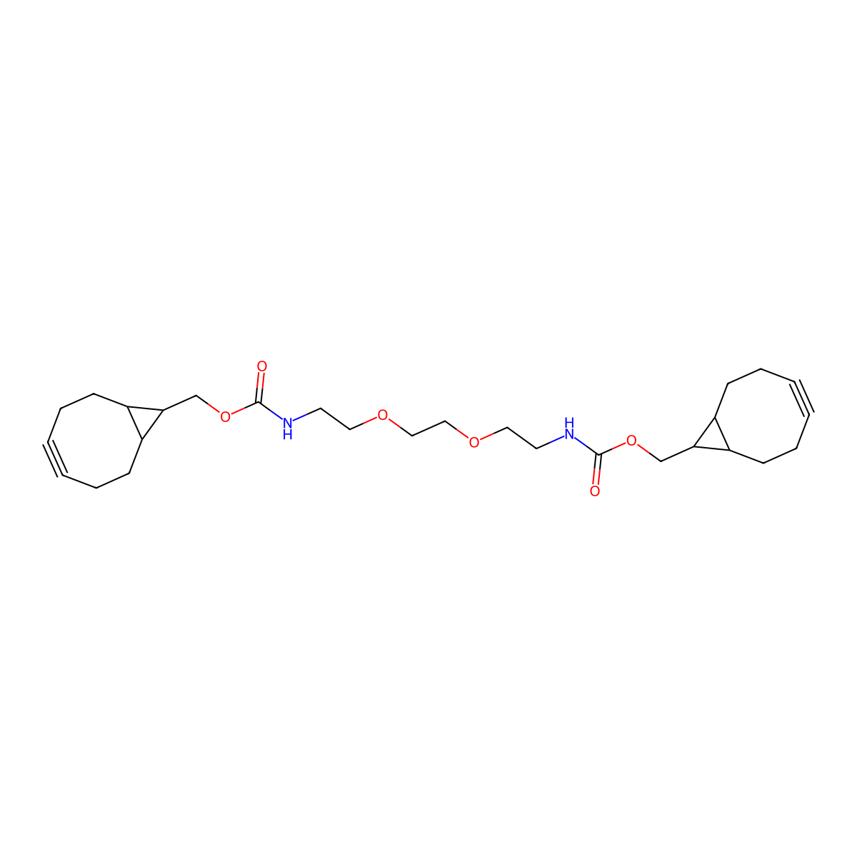 Bis(bicyclo[6.1.0]non-4-yn-9-ylmethyl) ((ethane-1,2-diylbis(oxy))bis(ethane-2,1-diyl))dicarbamate molecular structure, CAS 1476737-97-9