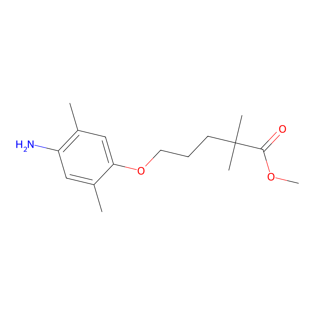 Methyl 5-(4-amino-2,5-dimethylphenoxy)-2,2-dimethylpentanoate molecular structure, CAS 147686-70-2