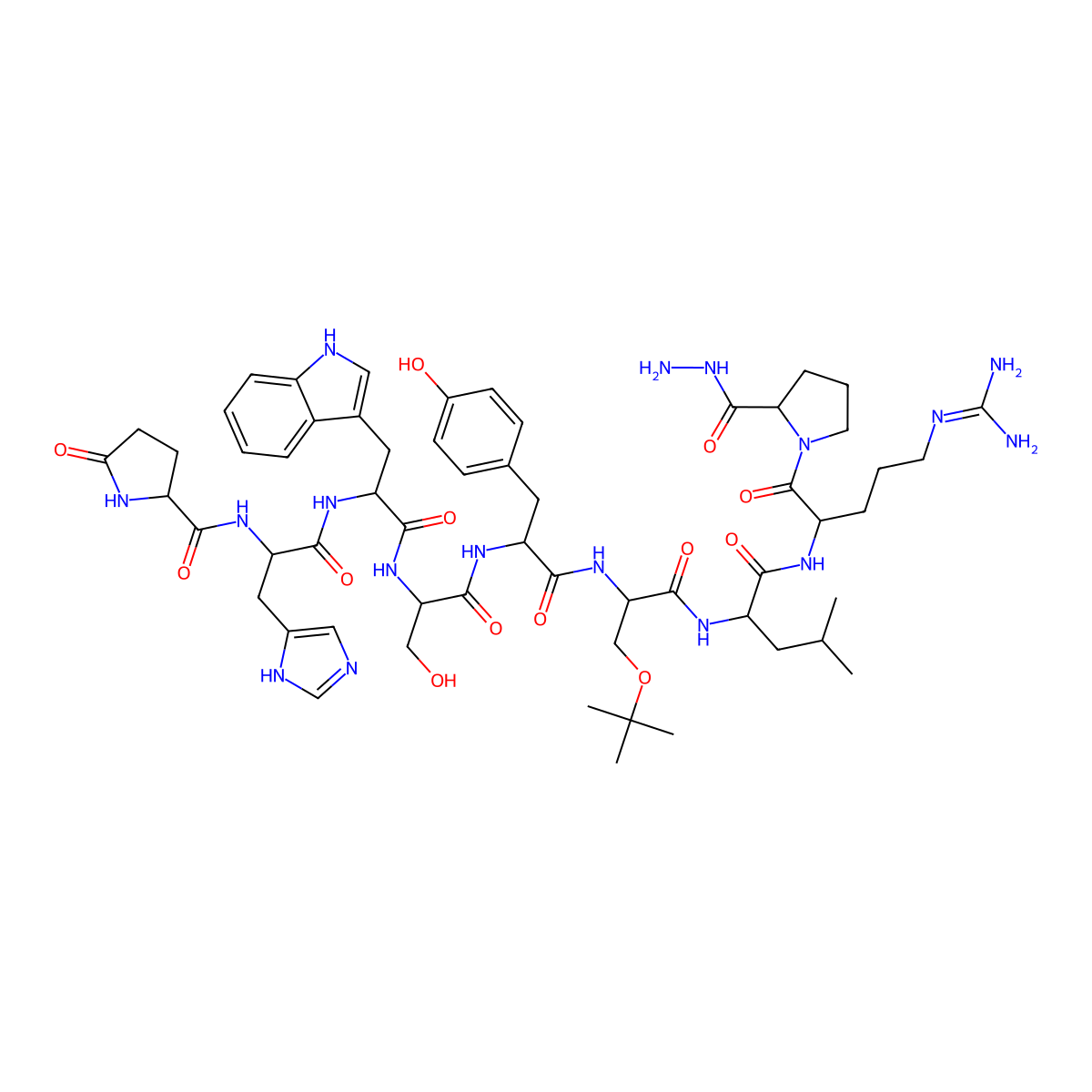 Pyr-his-trp-ser-tyr-D-ser(tbu)-leu-arg-pro-nhnh2 molecular structure, CAS 147688-42-4
