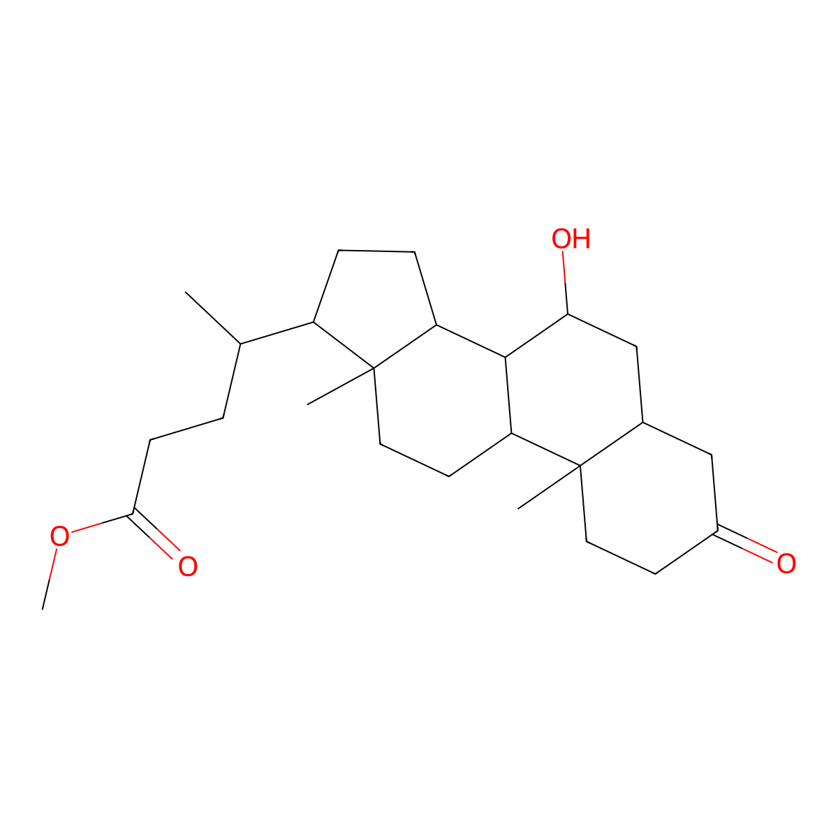 Methyl (4R)-4-[(5S,7R,8R,9S,10S,13R,14S,17R)-7-hydroxy-10,13-dimethyl-3-oxo-1,2,4,5,6,7,8,9,11,12,14,15,16,17-tetradecahydrocyclopenta[a]phenanthren-17-yl]pentanoate molecular structure, CAS 14772-96-4