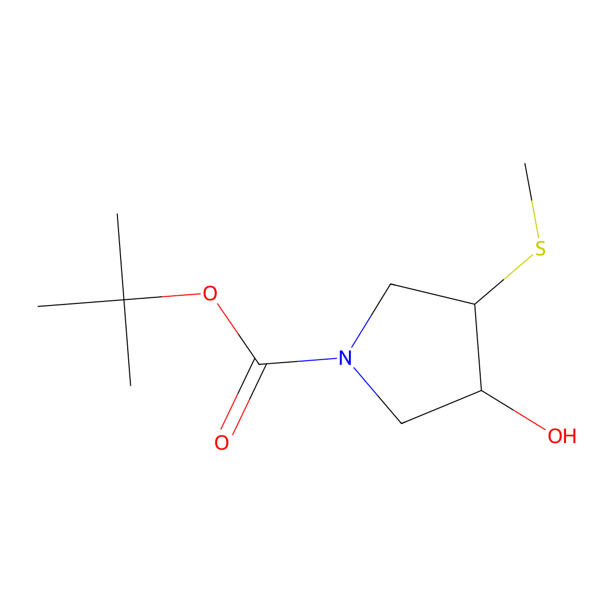 Tert-butyl 3-hydroxy-4-(methylsulfanyl)pyrrolidine-1-carboxylate molecular structure, CAS 147722-83-6