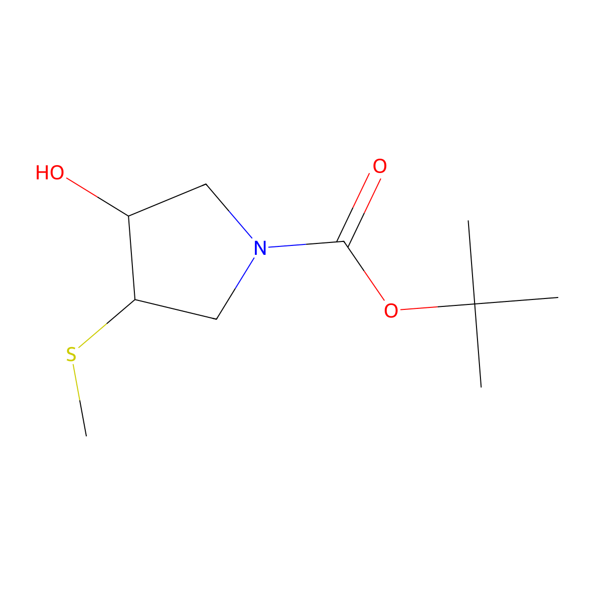 Tert-butyl 3-hydroxy-4-(methylsulfanyl)pyrrolidine-1-carboxylate molecular structure, CAS 147722-83-6
