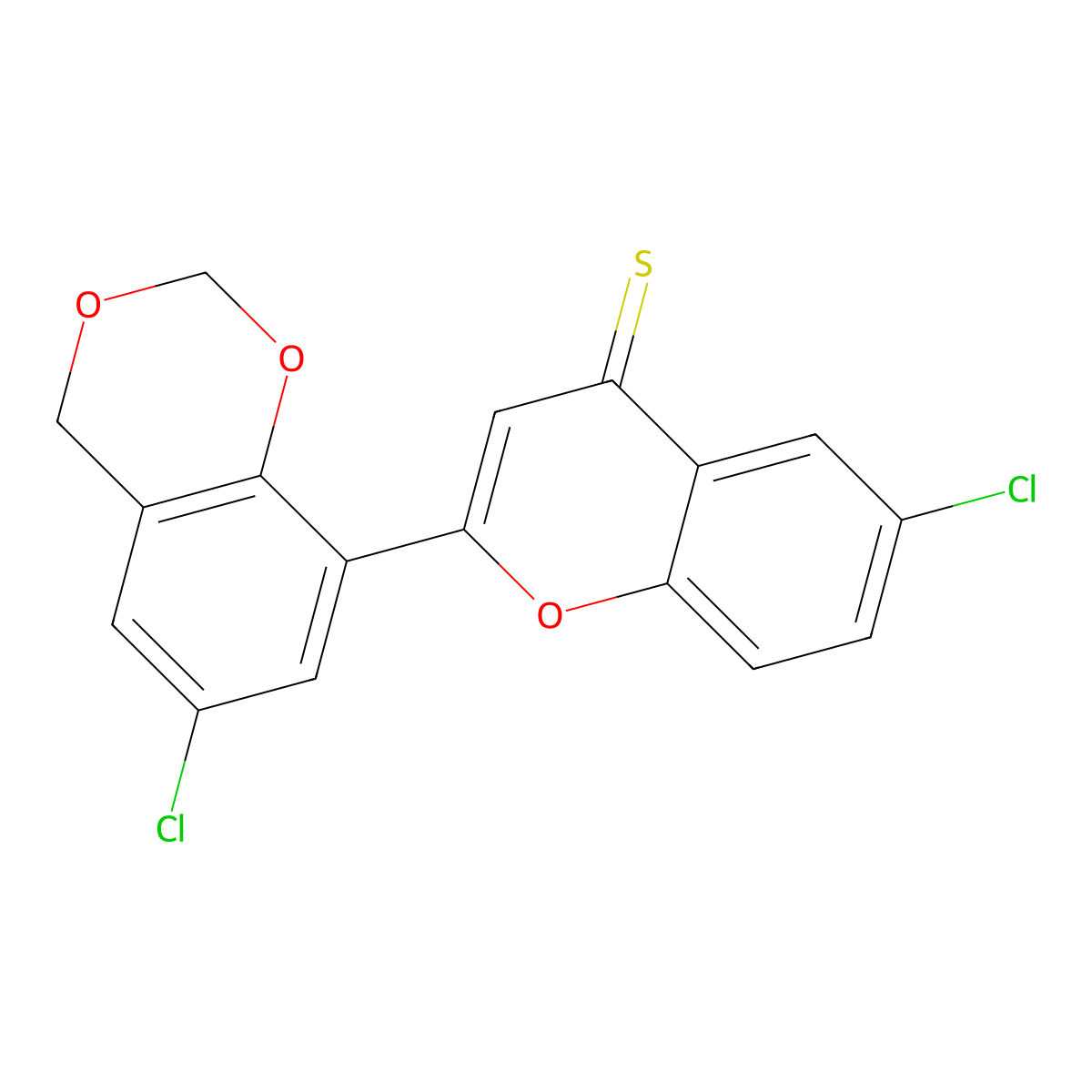 6-chloro-2-(6-chloro-4H-benzo[d][1,3]dioxin-8-yl)-4H-chromene-4-thione molecular structure, CAS 147723-21-5