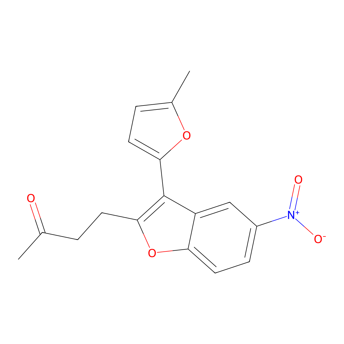 4-[3-(5-Methylfuran-2-yl)-5-nitro-1-benzofuran-2-yl]butan-2-one molecular structure, CAS 147723-40-8