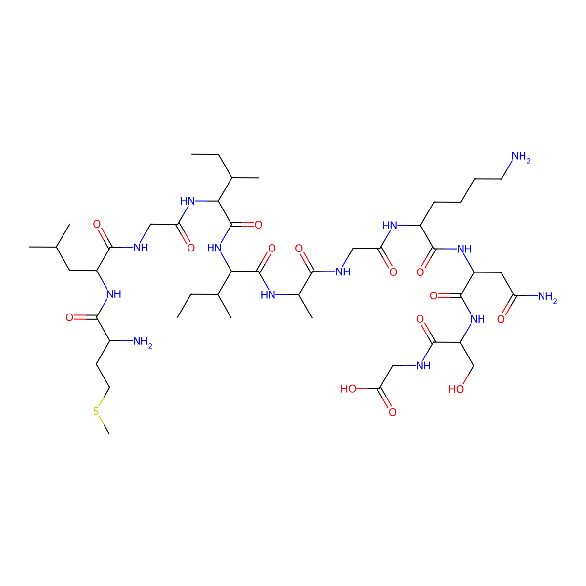 2-[[2-[[4-Amino-2-[[6-amino-2-[[2-[2-[[2-[[2-[[2-[[2-[(2-amino-4-methylsulfanylbutanoyl)amino]-4-methylpentanoyl]amino]acetyl]amino]-3-methylpentanoyl]amino]-3-methylpentanoyl]amino]propanoylamino]acetyl]amino]hexanoyl]amino]-4-oxobutanoyl]amino]-3-hydroxypropanoyl]amino]acetic acid molecular structure, CAS 147740-73-6