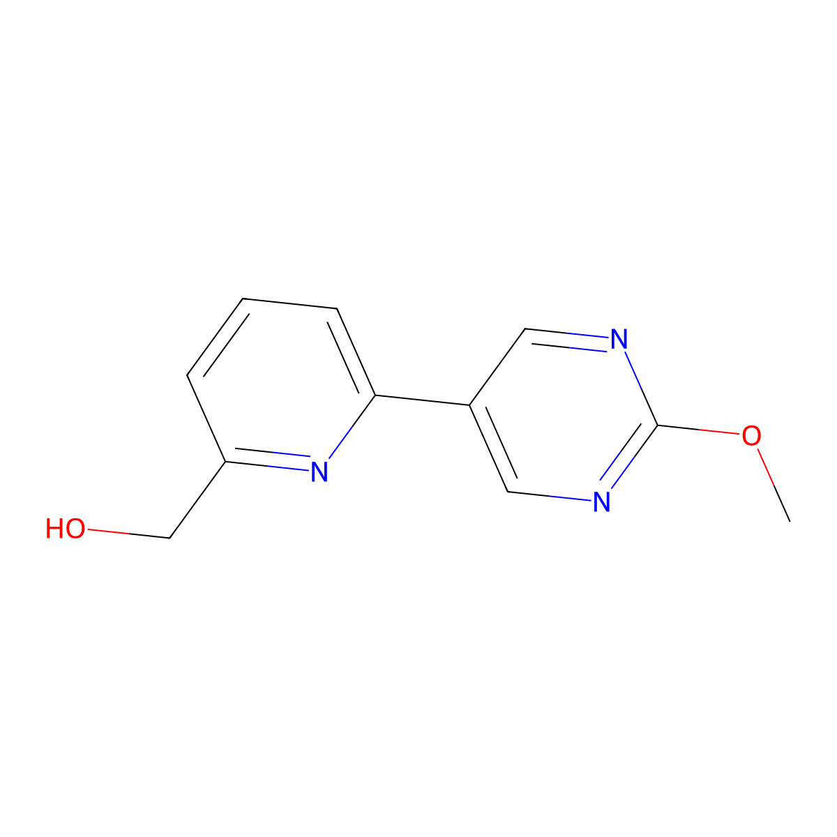 6-(2-Methoxy-5-pyrimidinyl)-2-pyridinemethanol molecular structure, CAS 1477478-97-9