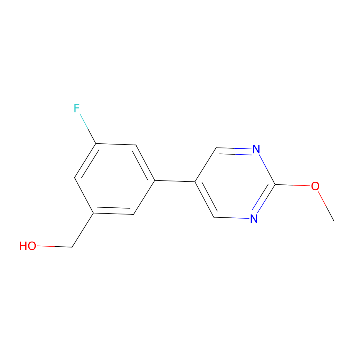 (3-Fluoro-5-(2-methoxypyrimidin-5-yl)phenyl)methanol molecular structure, CAS 1477479-09-6