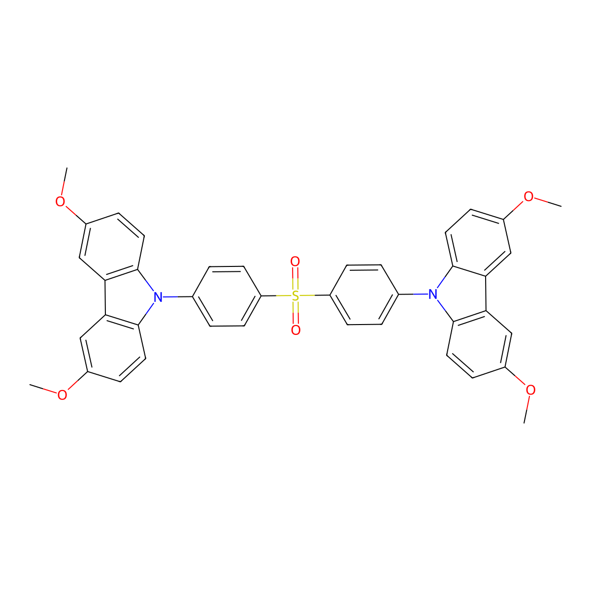9,9'-(Sulfonylbis(4,1-phenylene))bis(3,6-dimethoxy-9H-carbazole) molecular structure, CAS 1477507-77-9