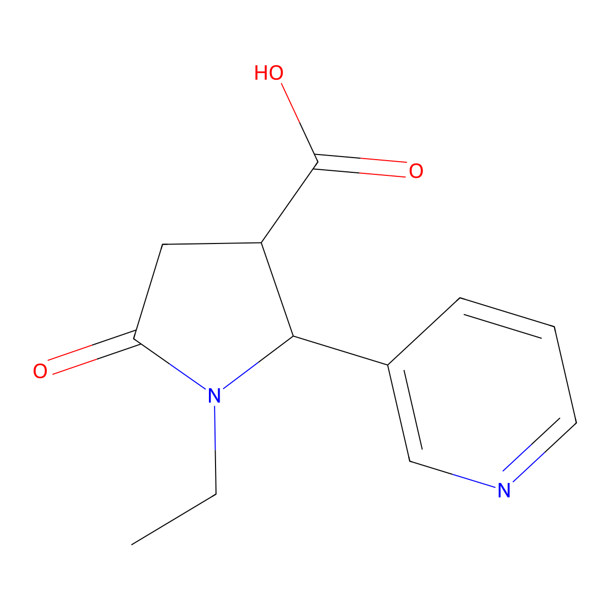1-Ethyl-5-oxo-2-(pyridin-3-yl)pyrrolidine-3-carboxylic acid molecular structure, CAS 1477578-37-2