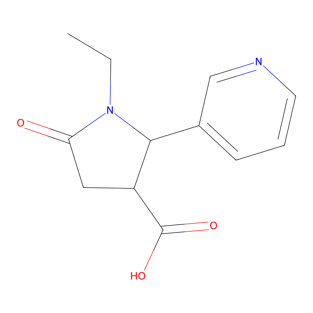 1-Ethyl-5-oxo-2-(pyridin-3-yl)pyrrolidine-3-carboxylic acid molecular structure, CAS 1477578-37-2