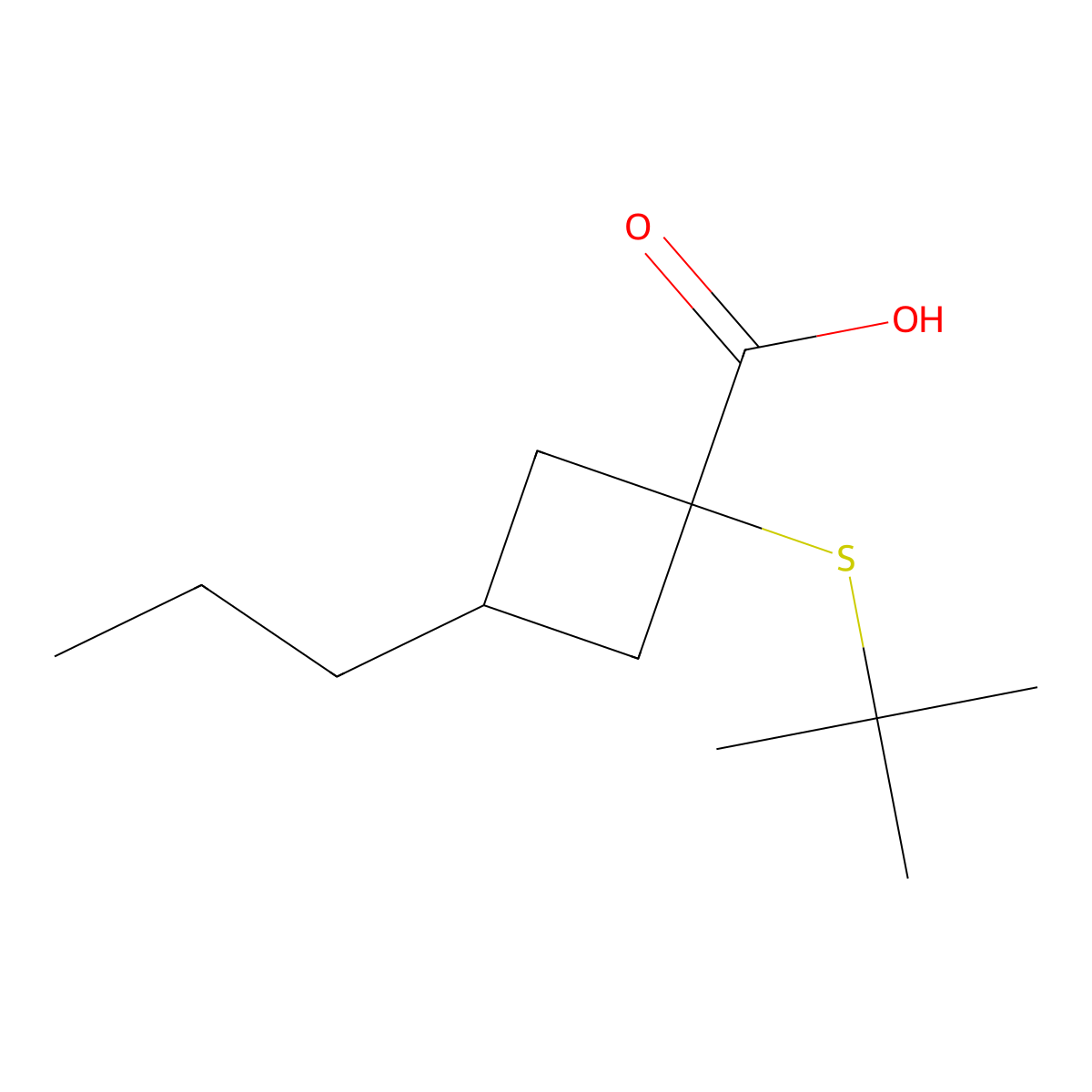1-(Tert-butylthio)-3-propylcyclobutane-1-carboxylic acid molecular structure, CAS 1477719-70-2