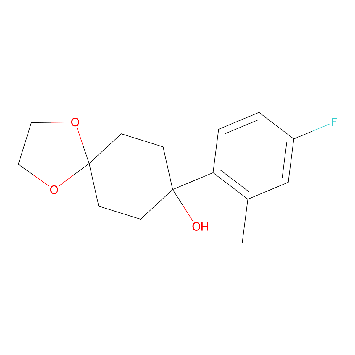8-(4-Fluoro-2-methylphenyl)-1,4-dioxaspiro[4.5]decan-8-ol molecular structure, CAS 1477731-71-7