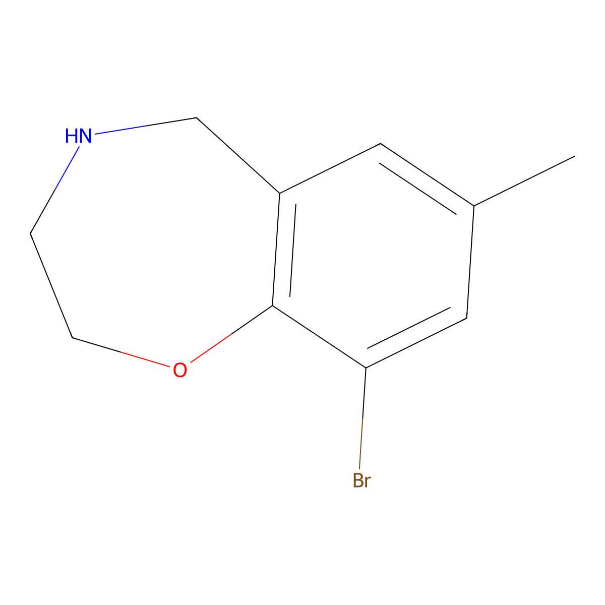 9-Bromo-7-methyl-2,3,4,5-tetrahydro-1,4-benzoxazepine molecular structure, CAS 1477749-94-2