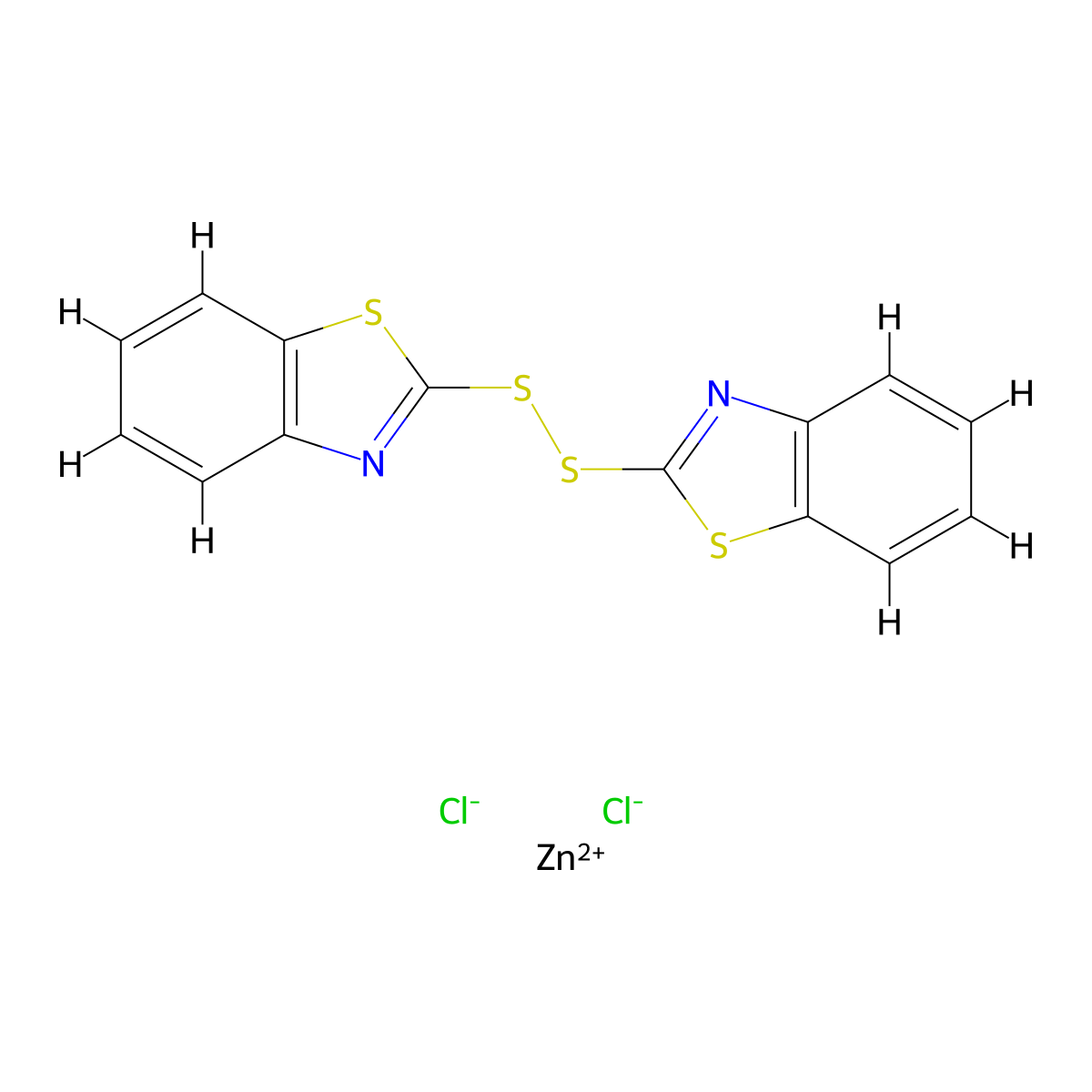Zinc, dichloro(2-(2-benzothiazolyldithio-kappaS2)benzothiazole-kappaN3)-, (T-4)- molecular structure, CAS 14778-24-6