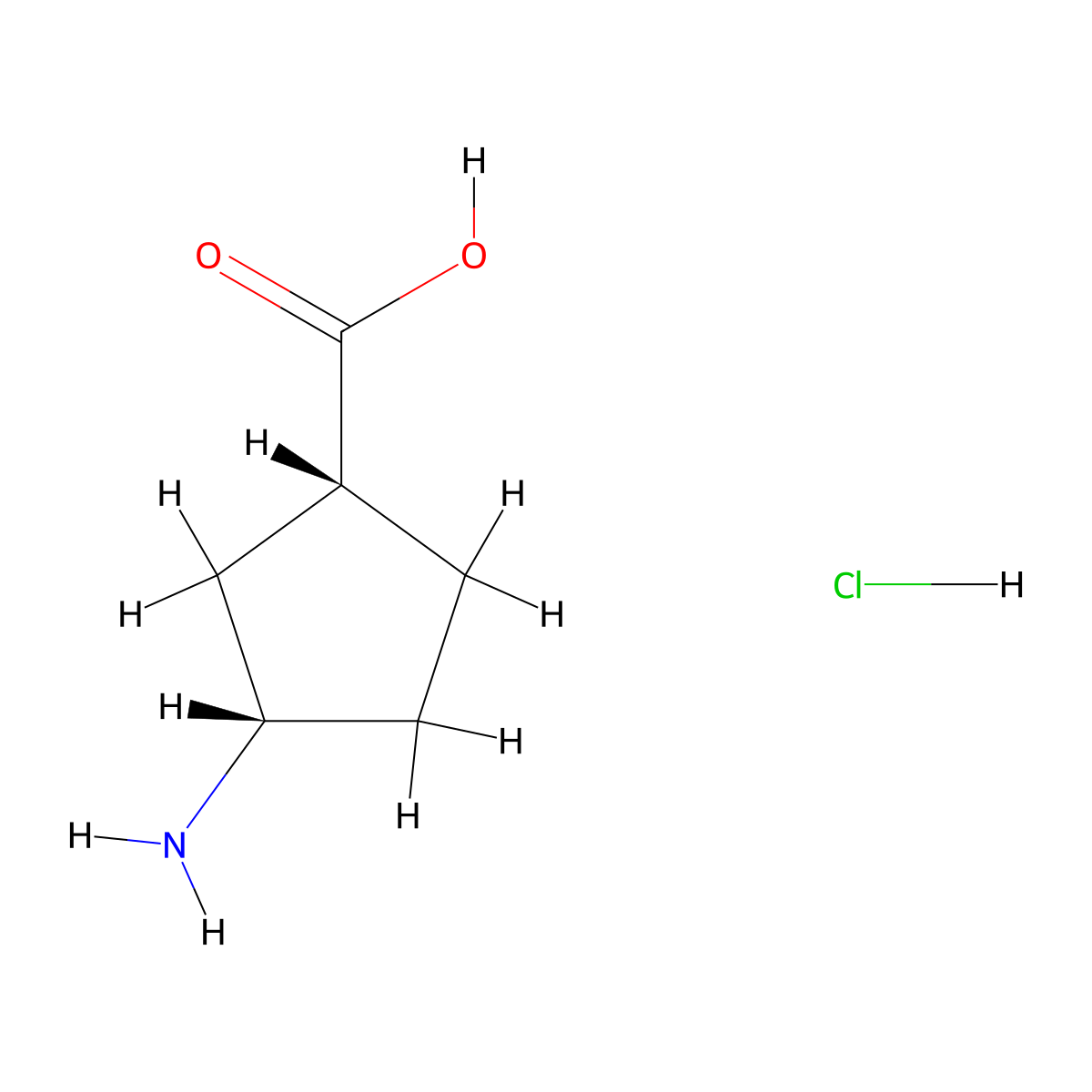 (1R,3S)-3-aminocyclopentane-1-carboxylic acid hydrochloride molecular structure, CAS 147780-44-7