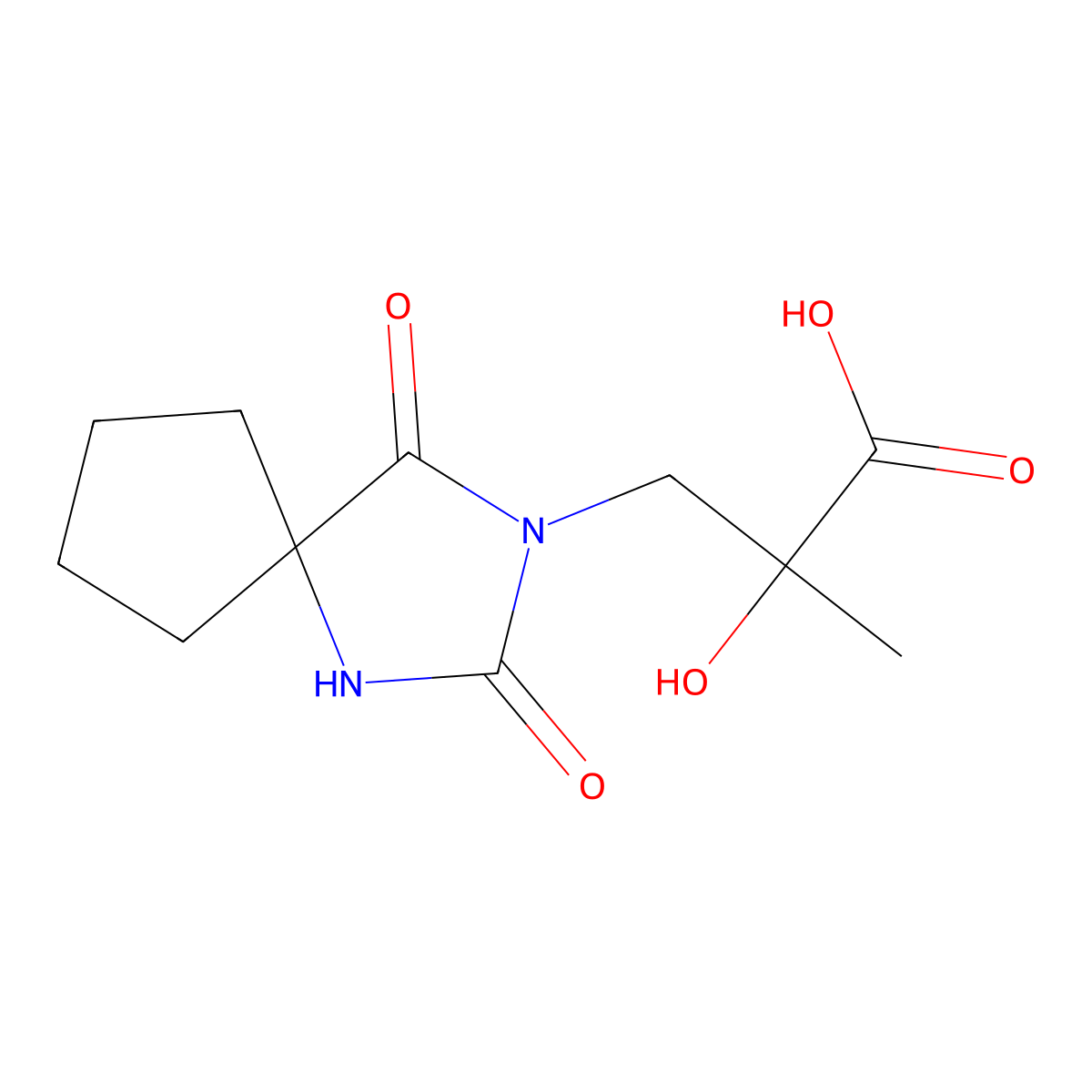 3-{2,4-Dioxo-1,3-diazaspiro[4.4]nonan-3-yl}-2-hydroxy-2-methylpropanoic acid molecular structure, CAS 1477817-59-6