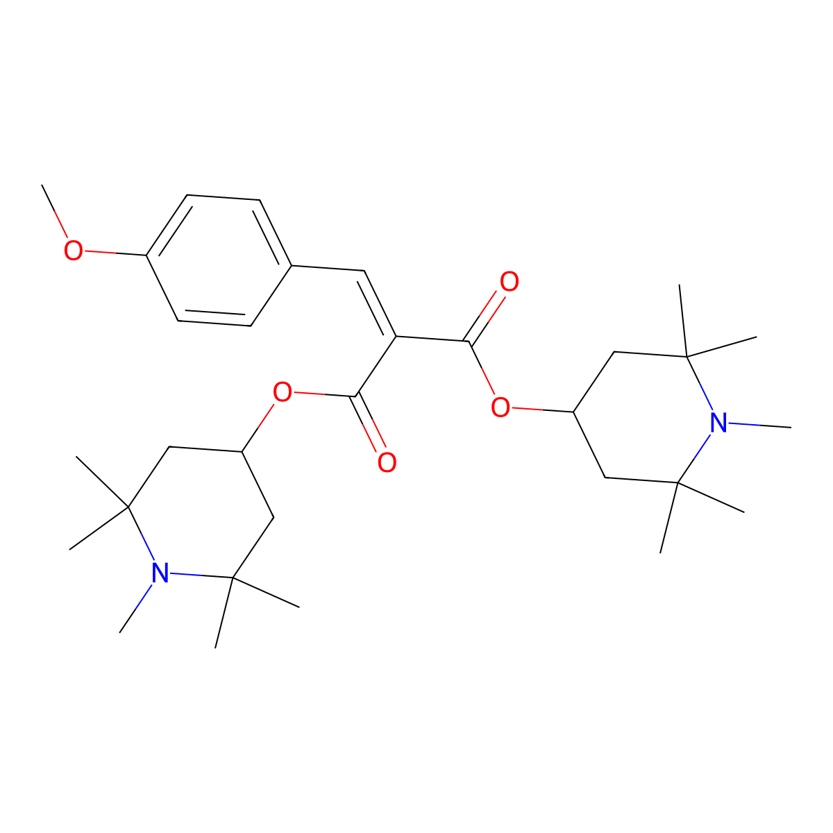 Propanedioic acid, 2-((4-methoxyphenyl)methylene)-, 1,3-bis(1,2,2,6,6-pentamethyl-4-piperidinyl) ester molecular structure, CAS 147783-69-5