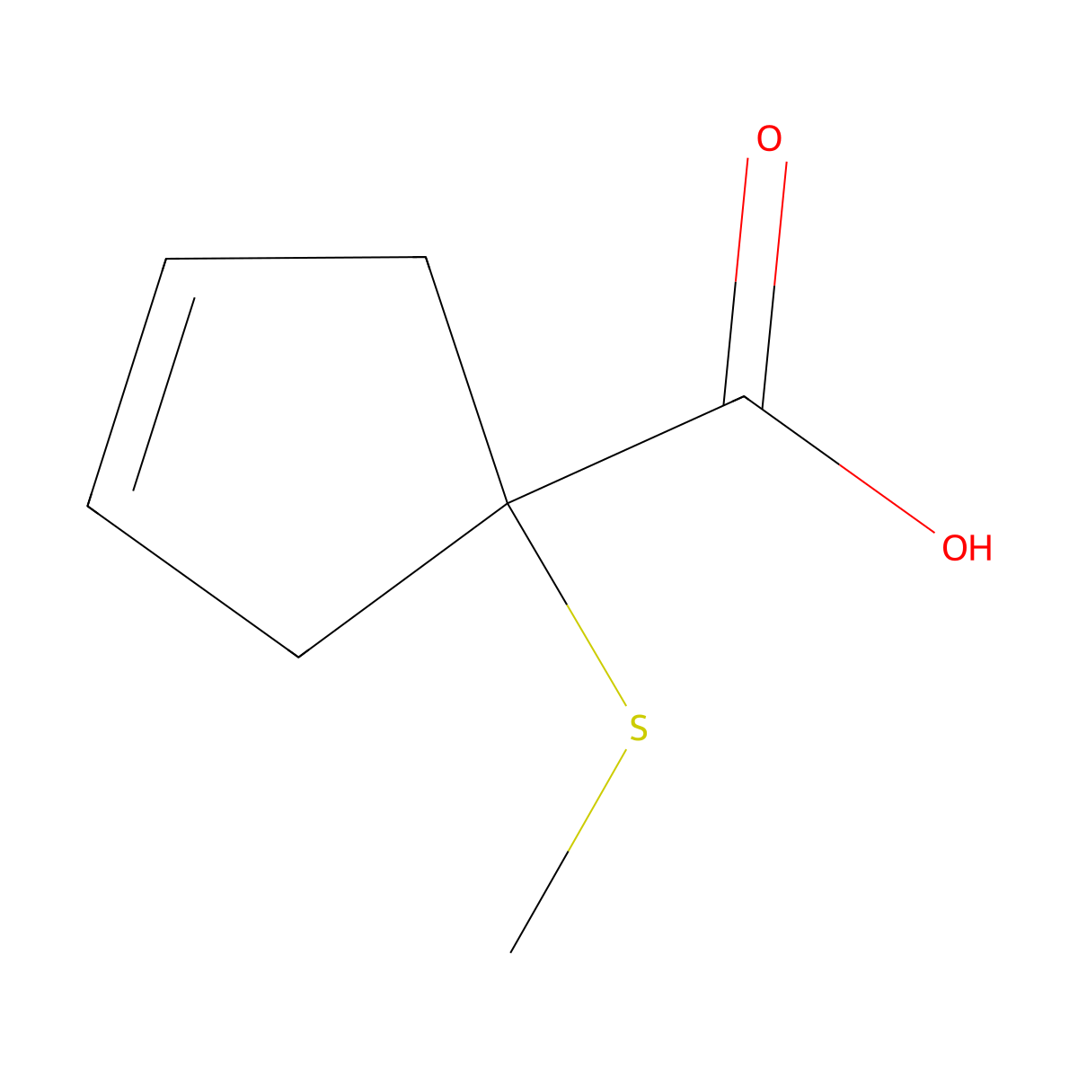 1-(Methylsulfanyl)cyclopent-3-ene-1-carboxylic acid molecular structure, CAS 1477902-38-7