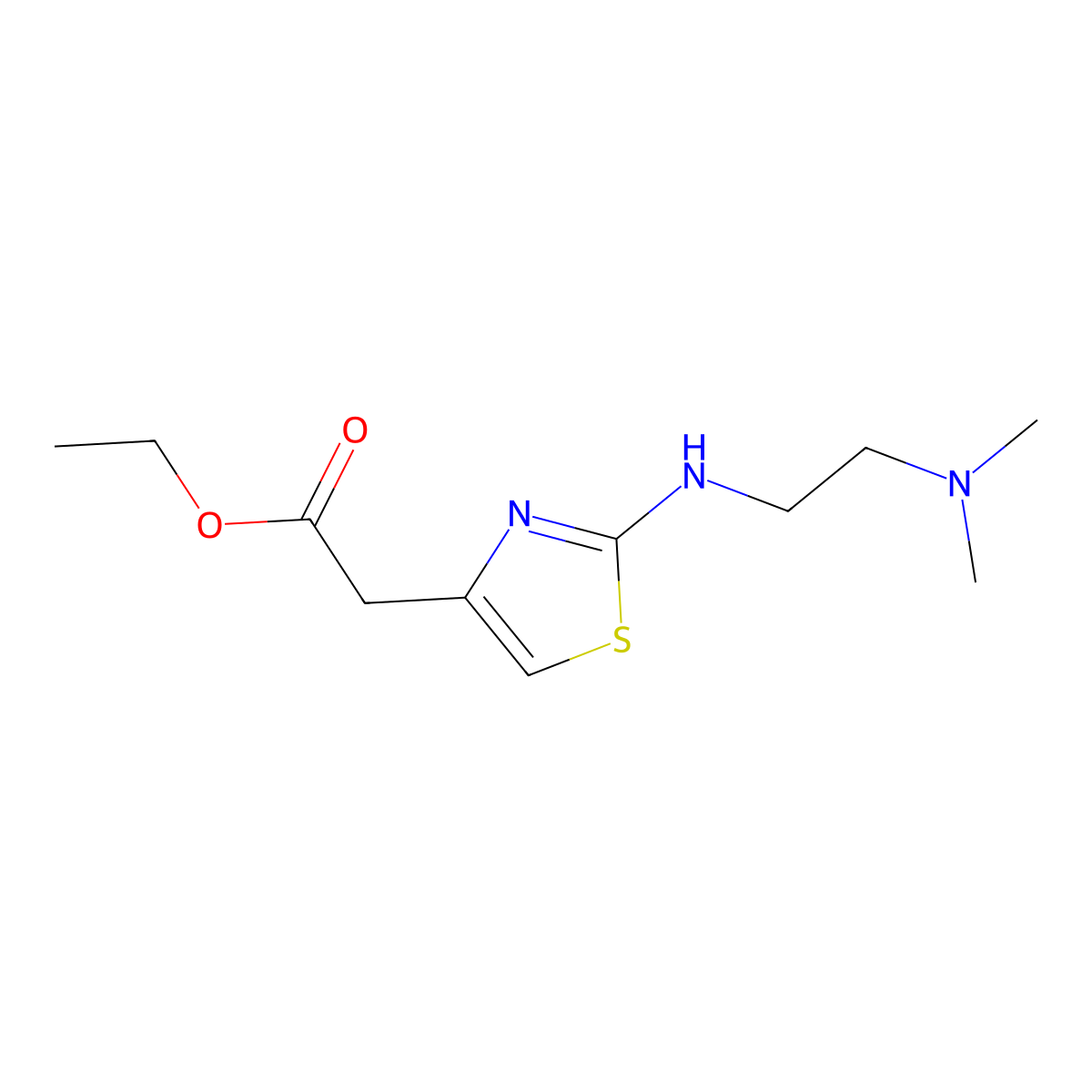 Ethyl 2-(2-{[2-(dimethylamino)ethyl]amino}-1,3-thiazol-4-yl)acetate molecular structure, CAS 1477934-34-1