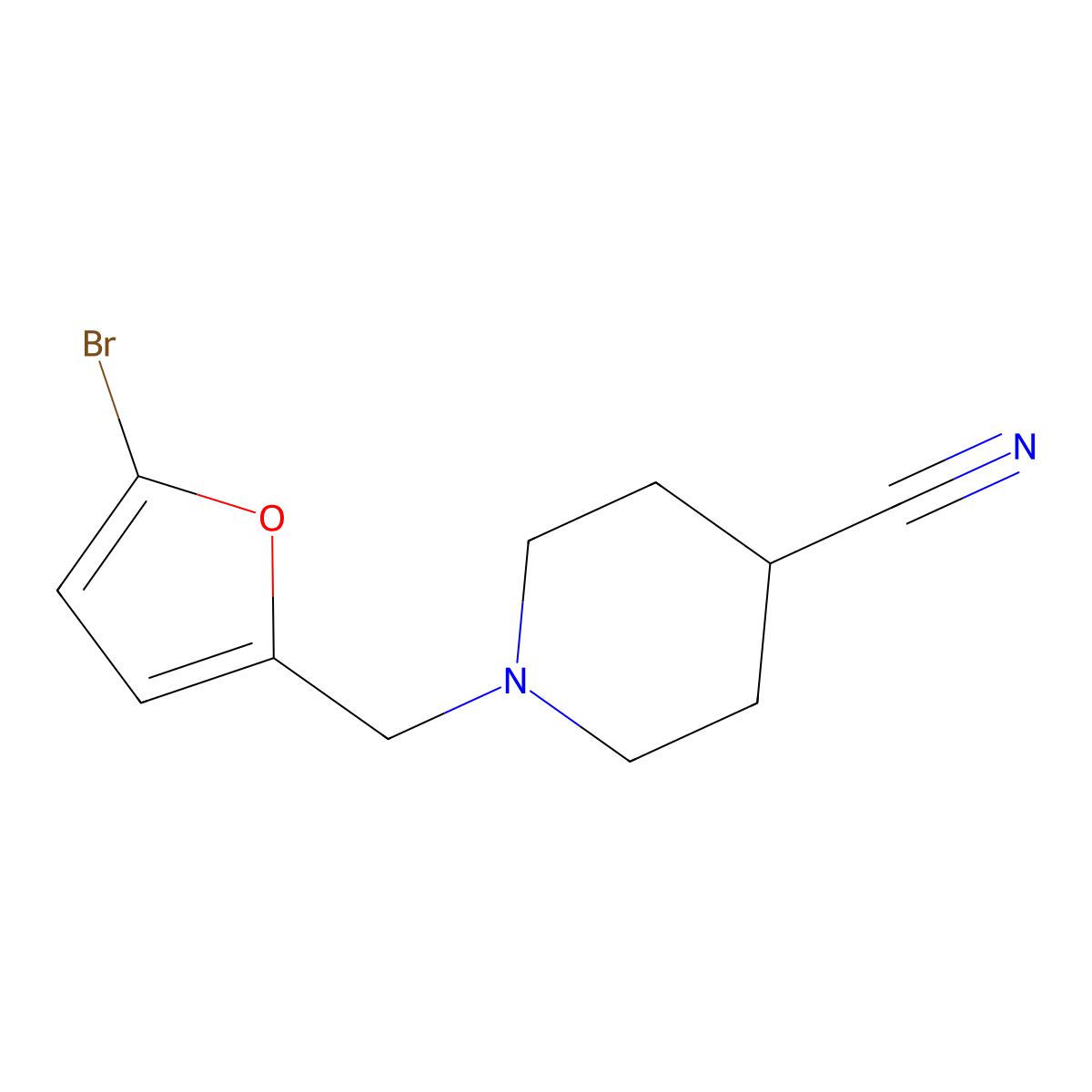 1-[(5-Bromofuran-2-yl)methyl]piperidine-4-carbonitrile molecular structure, CAS 1477937-82-8