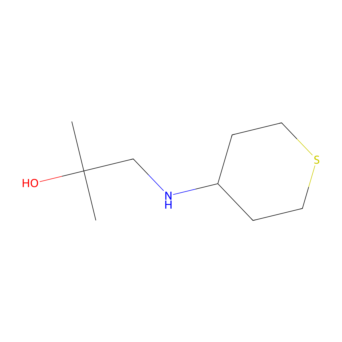 2-Methyl-1-((tetrahydro-2H-thiopyran-4-yl)amino)propan-2-ol molecular structure, CAS 1477963-27-1