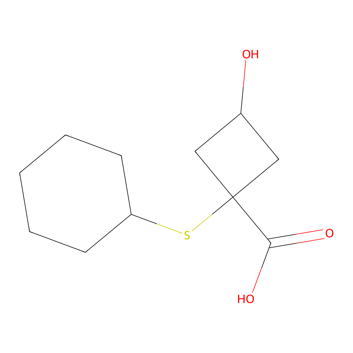 1-(Cyclohexylsulfanyl)-3-hydroxycyclobutane-1-carboxylic acid molecular structure, CAS 1478030-06-6