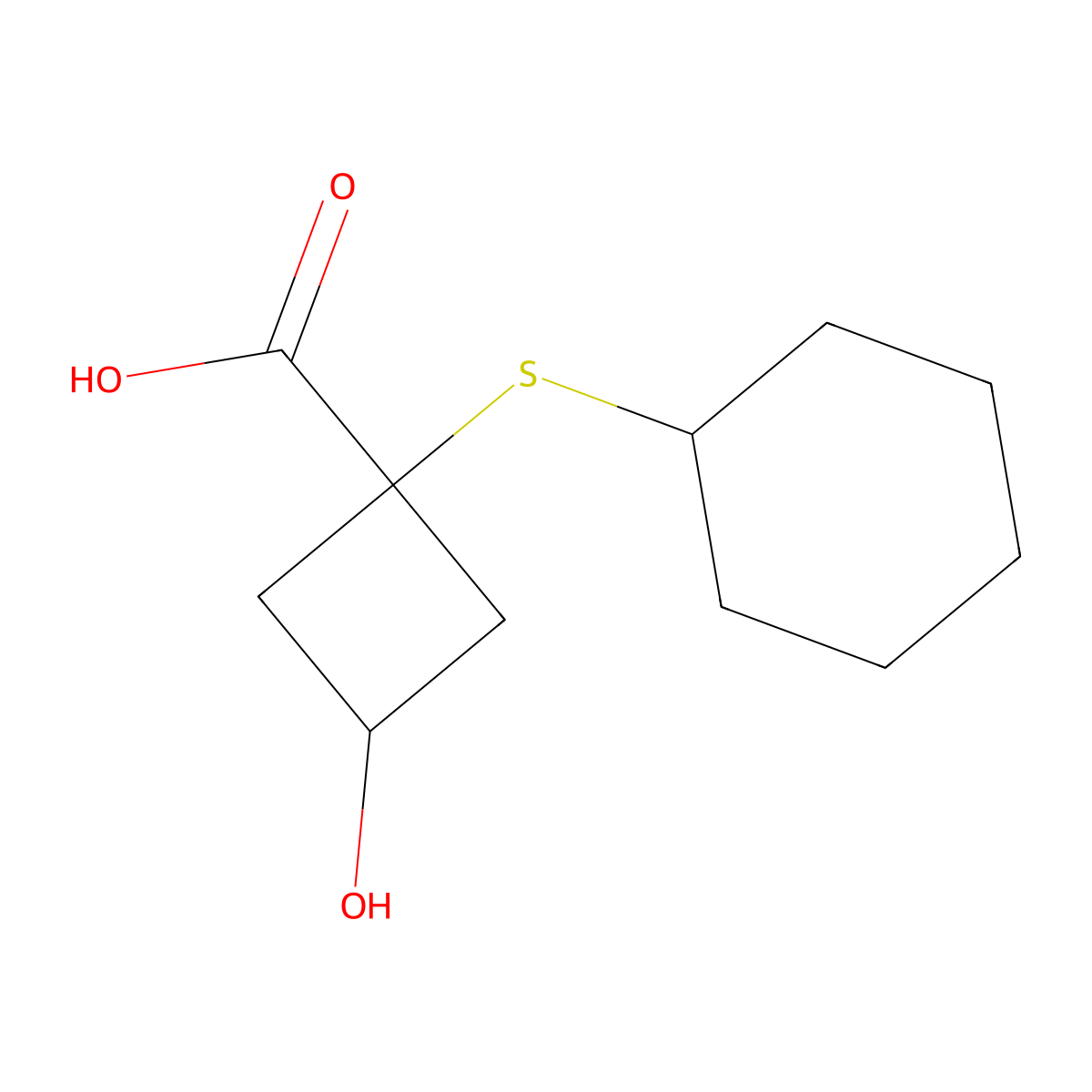 1-(Cyclohexylsulfanyl)-3-hydroxycyclobutane-1-carboxylic acid molecular structure, CAS 1478030-06-6