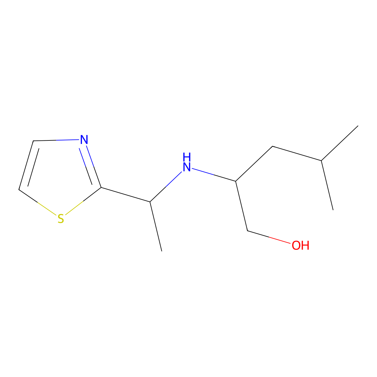4-Methyl-2-{[1-(1,3-thiazol-2-yl)ethyl]amino}pentan-1-ol molecular structure, CAS 1478038-70-8