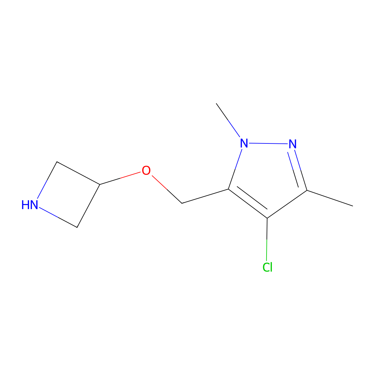 5-[(azetidin-3-yloxy)methyl]-4-chloro-1,3-dimethyl-1H-pyrazole molecular structure, CAS 1478100-12-7
