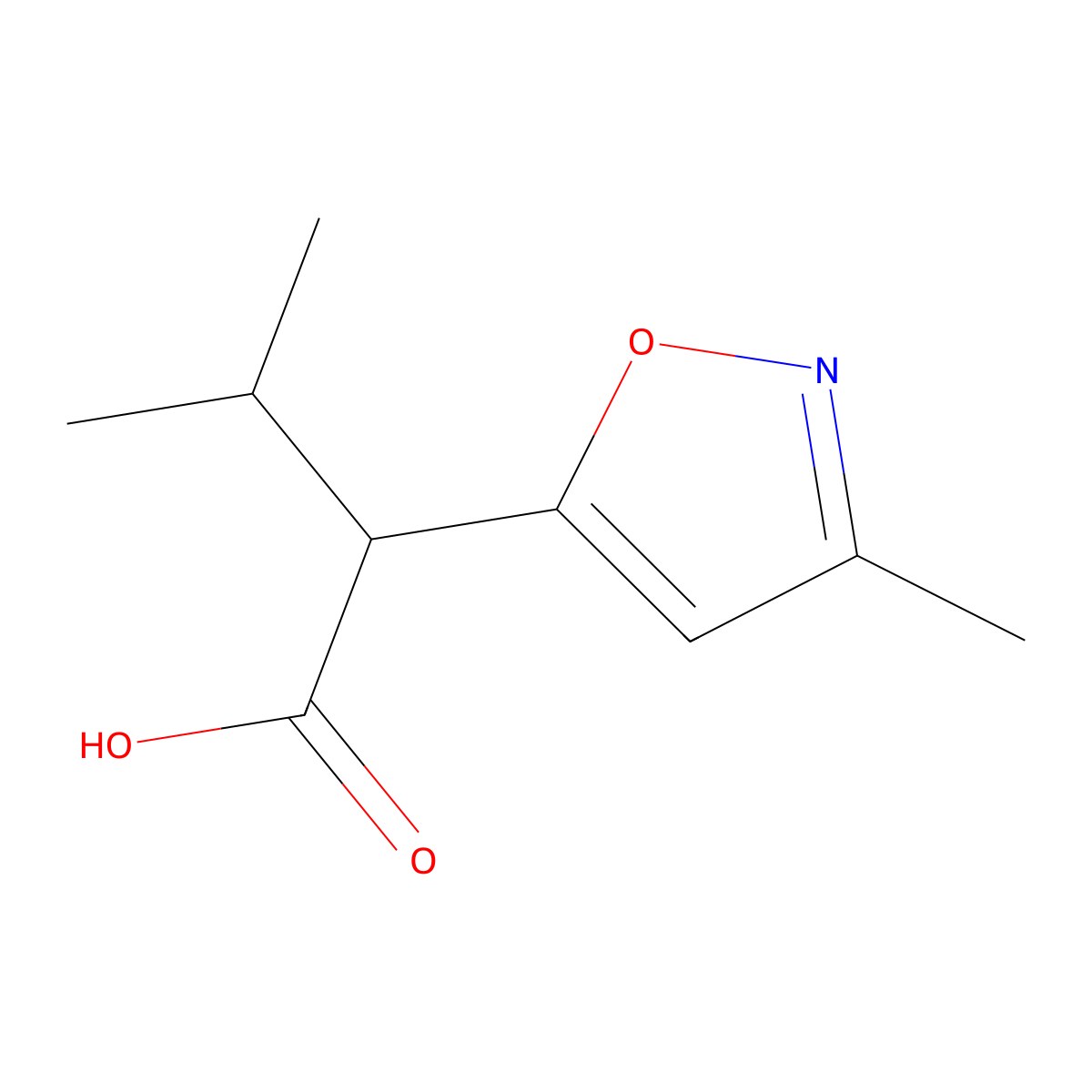 3-Methyl-2-(3-methyl-1,2-oxazol-5-yl)butanoic acid molecular structure, CAS 1478137-38-0