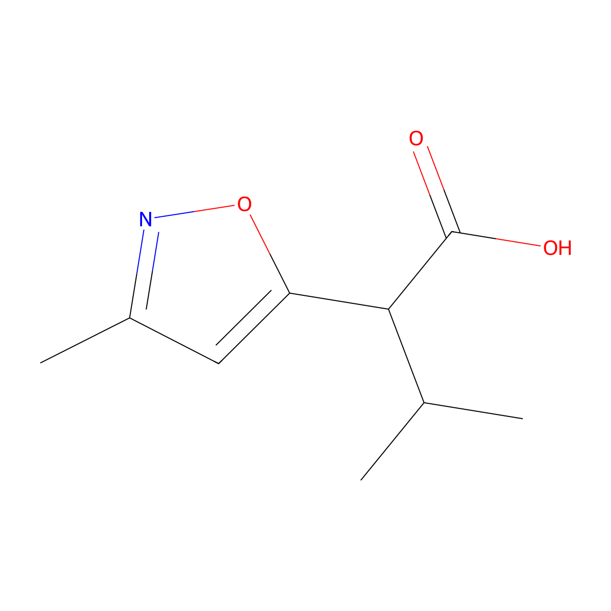 3-Methyl-2-(3-methyl-1,2-oxazol-5-yl)butanoic acid molecular structure, CAS 1478137-38-0