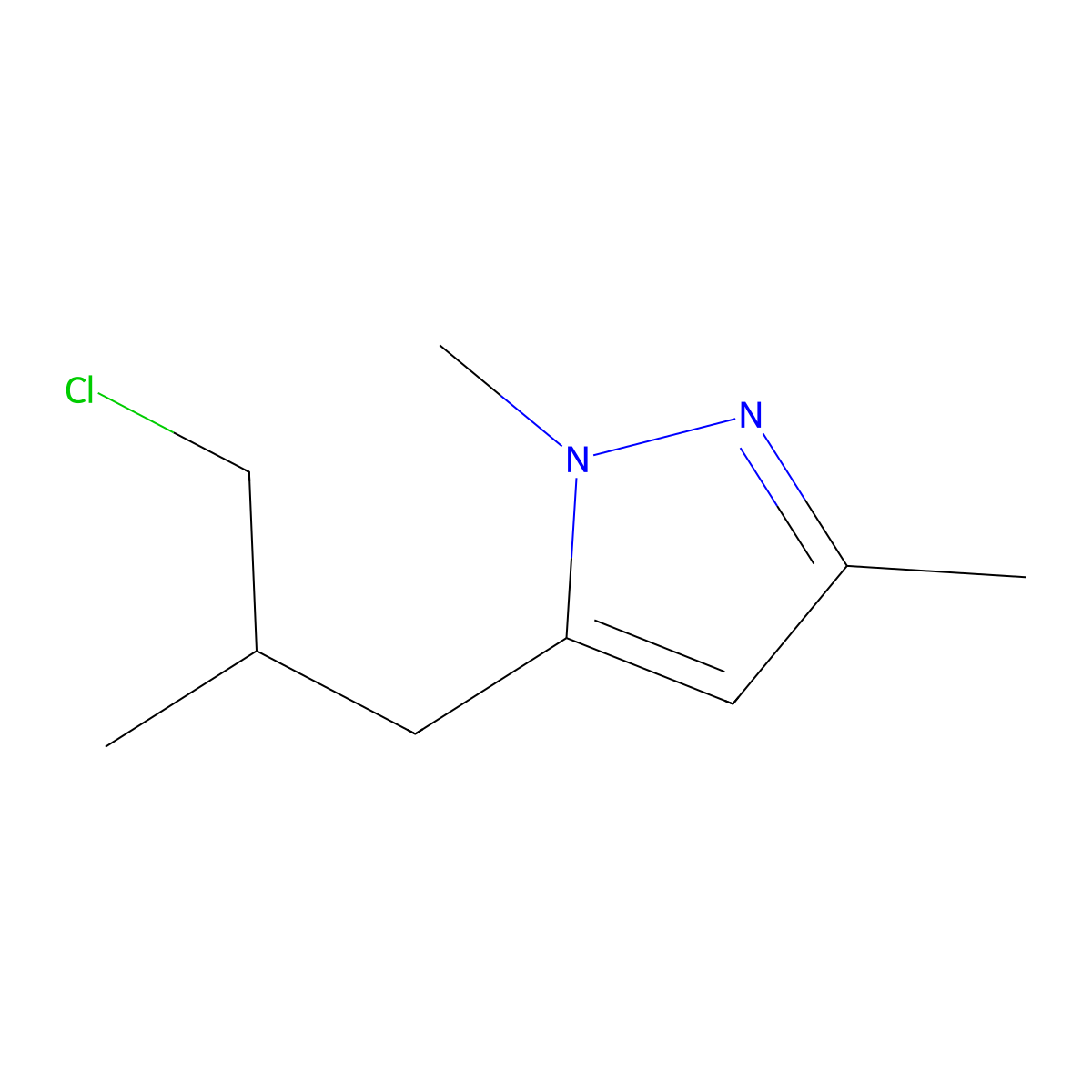 5-(3-chloro-2-methylpropyl)-1,3-dimethyl-1H-pyrazole molecular structure, CAS 1478183-36-6