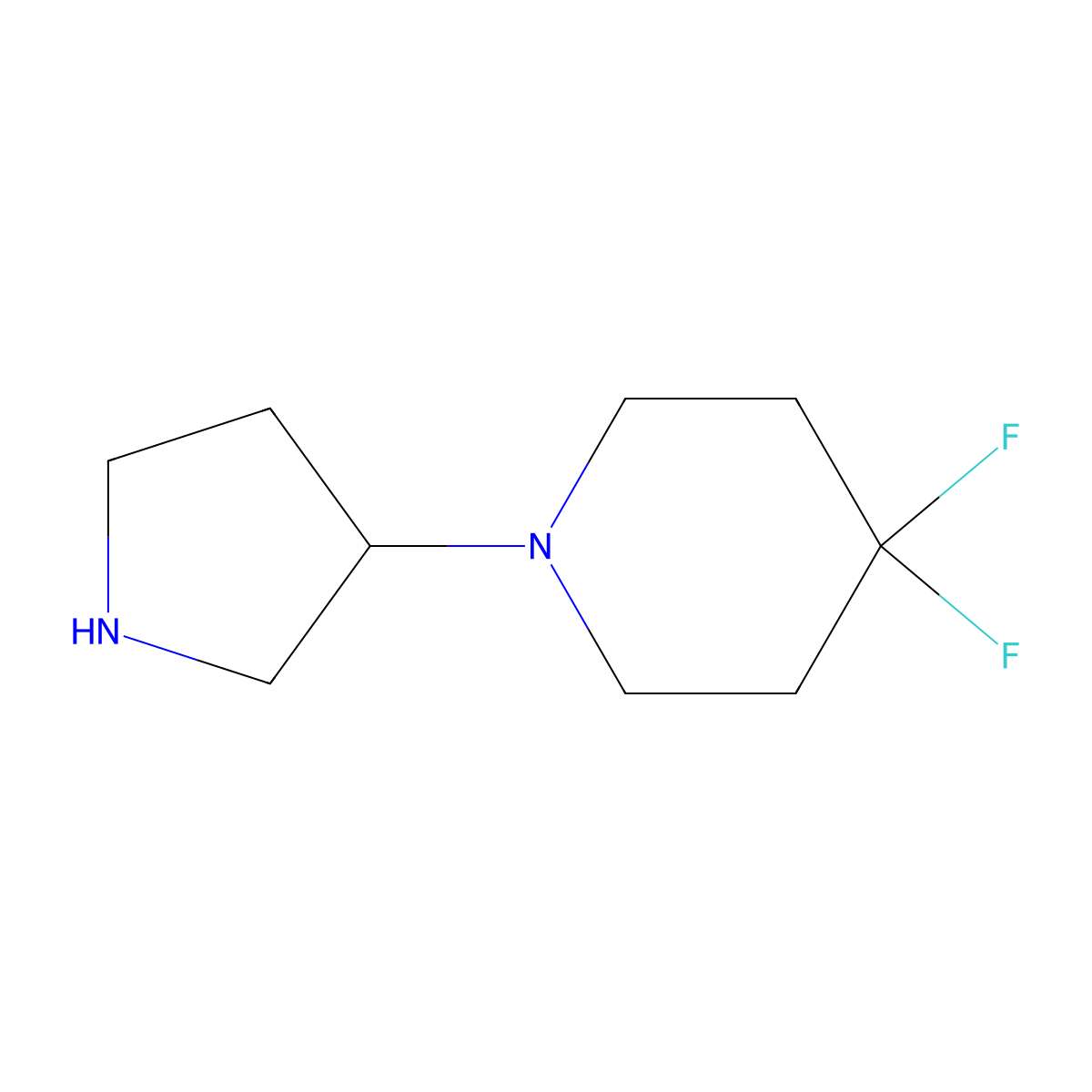 Piperidine, 4,4-difluoro-1-(3-pyrrolidinyl)- molecular structure, CAS 1478194-86-3