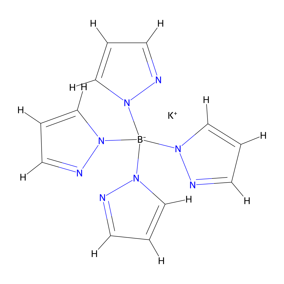 Potassium tetrakis(1-pyrazolyl)borate molecular structure, CAS 14782-58-2