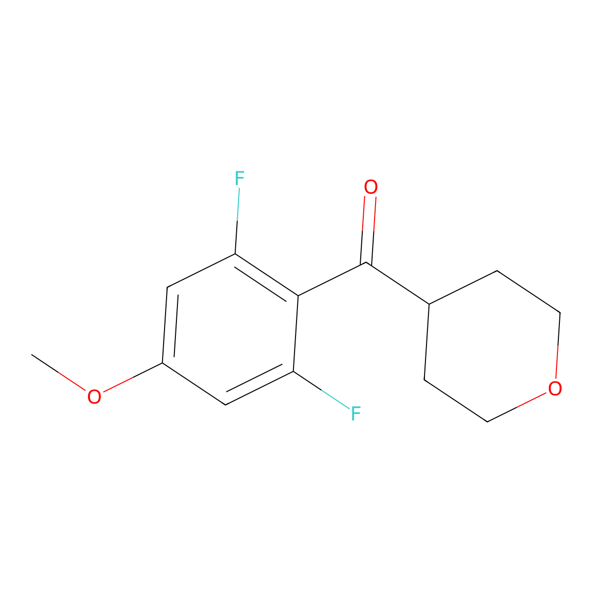 (2,6-Difluoro-4-methoxyphenyl)(tetrahydro-2H-pyran-4-yl)methanone molecular structure, CAS 1478301-82-4
