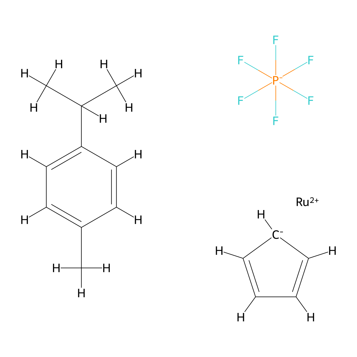 Cyclopentadienyl(p-cymene) ruthenium(II)hexafluorophosphate molecular structure, CAS 147831-75-2