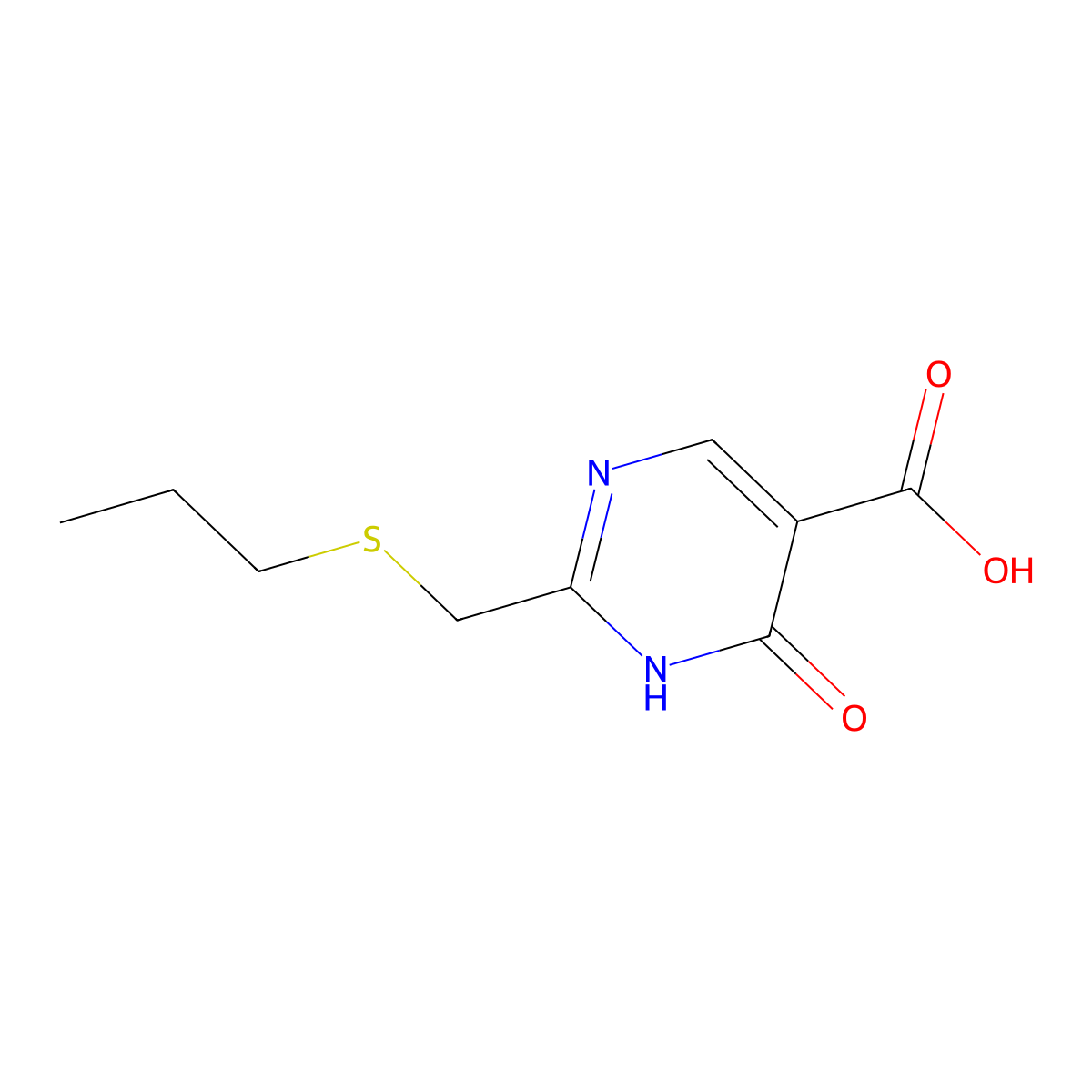 6-Oxo-2-((propylthio)methyl)-1,6-dihydropyrimidine-5-carboxylic acid molecular structure, CAS 1478360-55-2