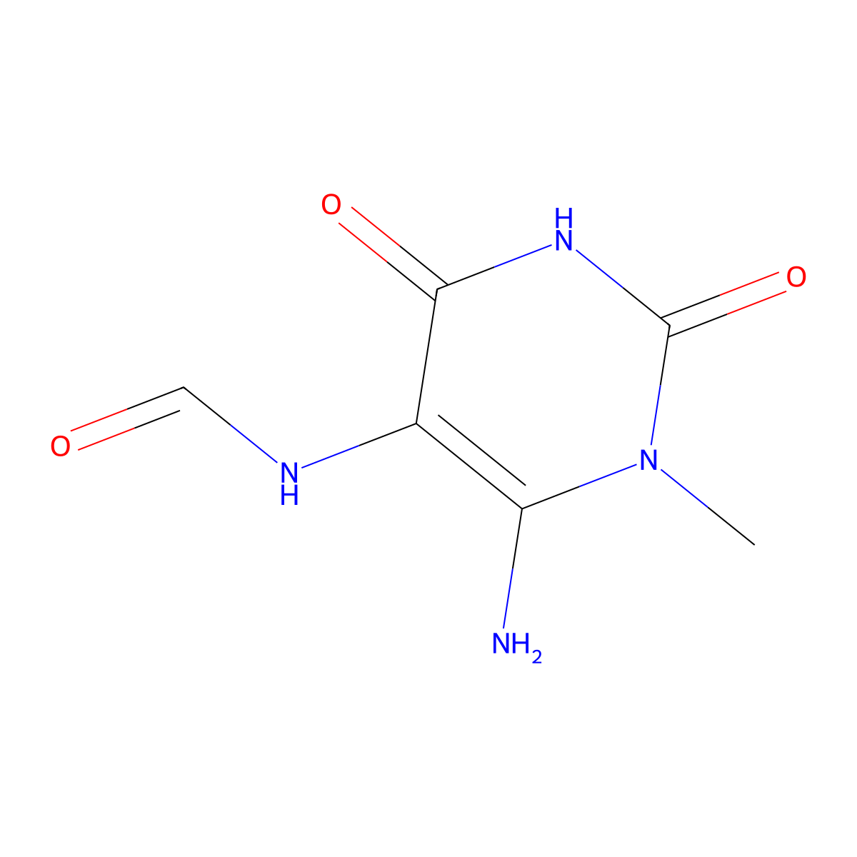 N-(6-amino-1,2,3,4-tetrahydro-1-methyl-2,4-dioxo-5-pyrimidinyl)formamide molecular structure, CAS 14785-95-6