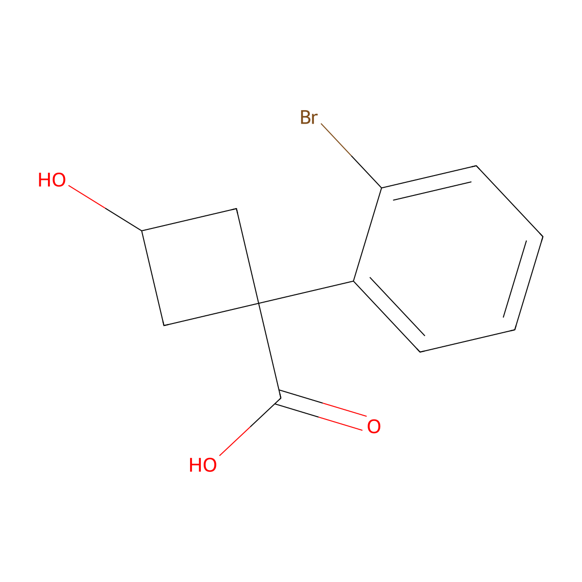 1-(2-Bromophenyl)-3-hydroxycyclobutane-1-carboxylic acid molecular structure, CAS 1478502-85-0