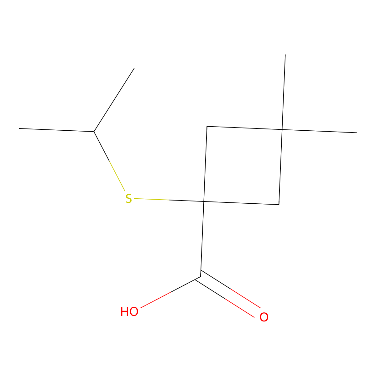 3,3-Dimethyl-1-(propan-2-ylsulfanyl)cyclobutane-1-carboxylic acid molecular structure, CAS 1478551-17-5