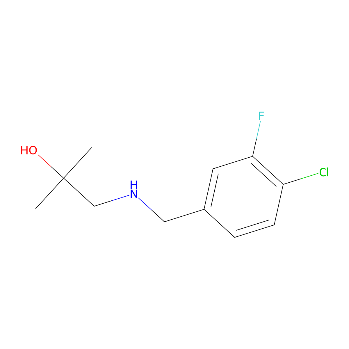 1-{[(4-Chloro-3-fluorophenyl)methyl]amino}-2-methylpropan-2-ol molecular structure, CAS 1478601-58-9