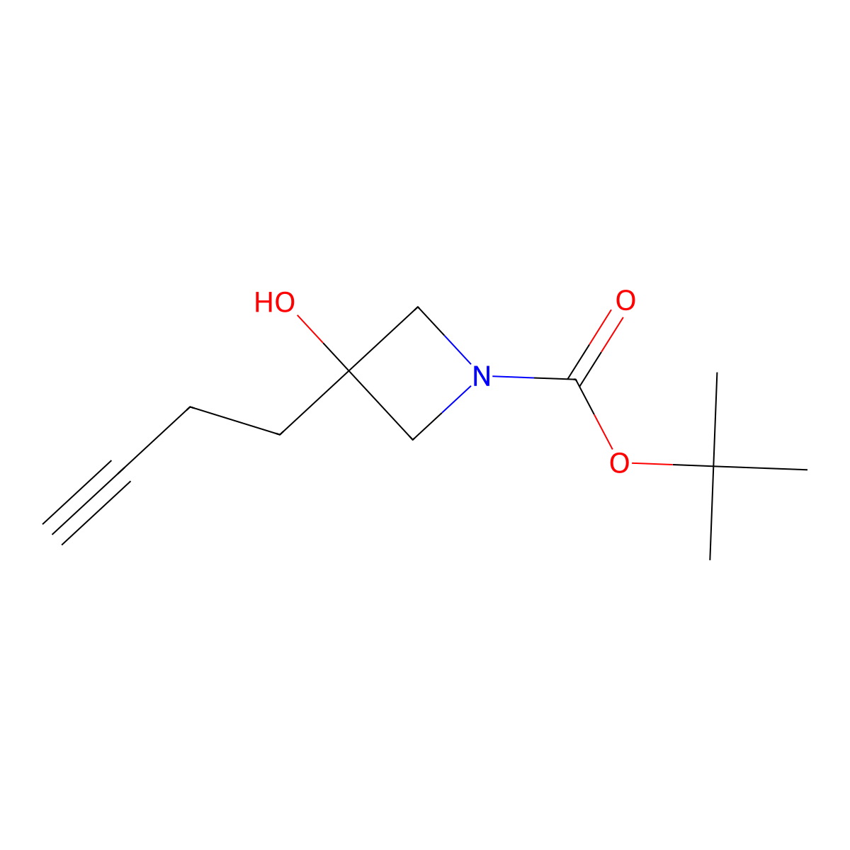 Tert-butyl 3-but-3-ynyl-3-hydroxyazetidine-1-carboxylate molecular structure, CAS 1478624-50-8