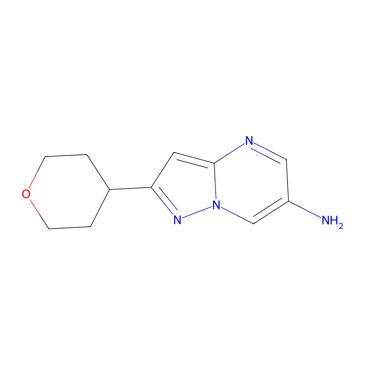 2-(Tetrahydro-2H-pyran-4-yl)pyrazolo[1,5-a]pyrimidin-6-amine molecular structure, CAS 1478676-26-4