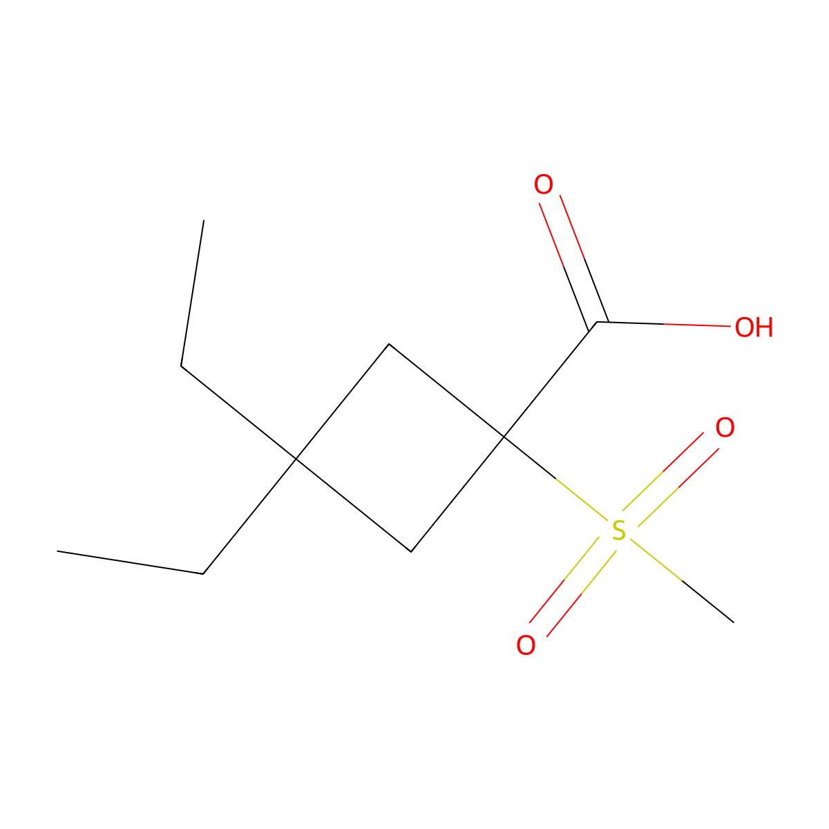 3,3-Diethyl-1-methanesulfonylcyclobutane-1-carboxylic acid molecular structure, CAS 1478688-32-2