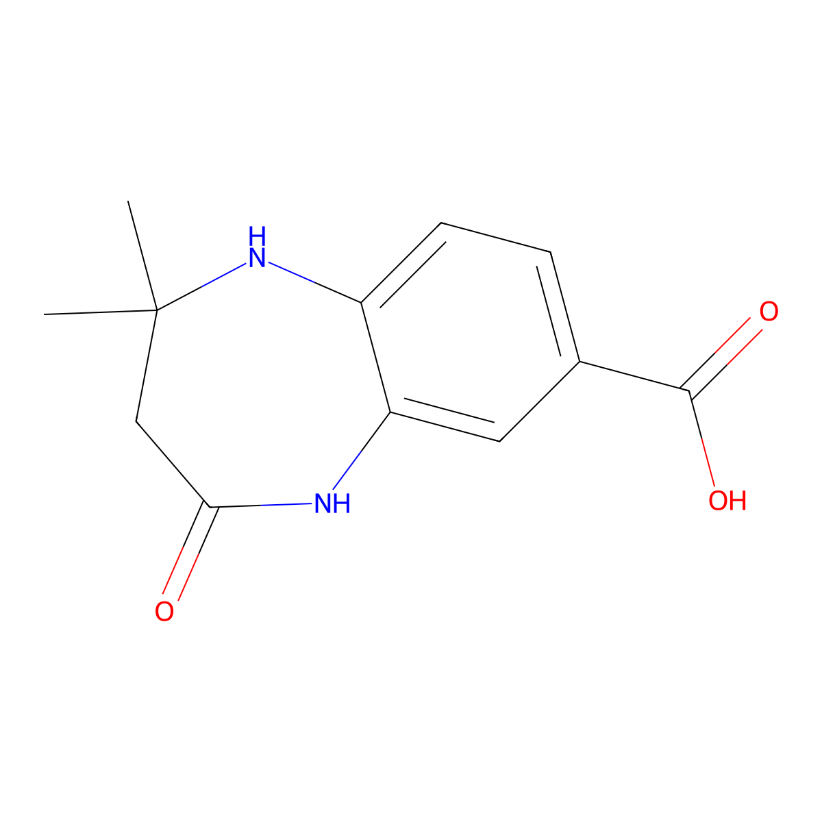 2,2-Dimethyl-4-oxo-2,3,4,5-tetrahydro-1h-1,5-benzodiazepine-7-carboxylic acid molecular structure, CAS 1478709-99-7