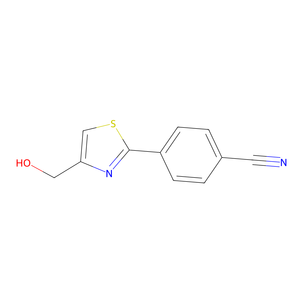 4-(4-(Hydroxymethyl)thiazol-2-yl)benzonitrile molecular structure, CAS 1478717-50-8