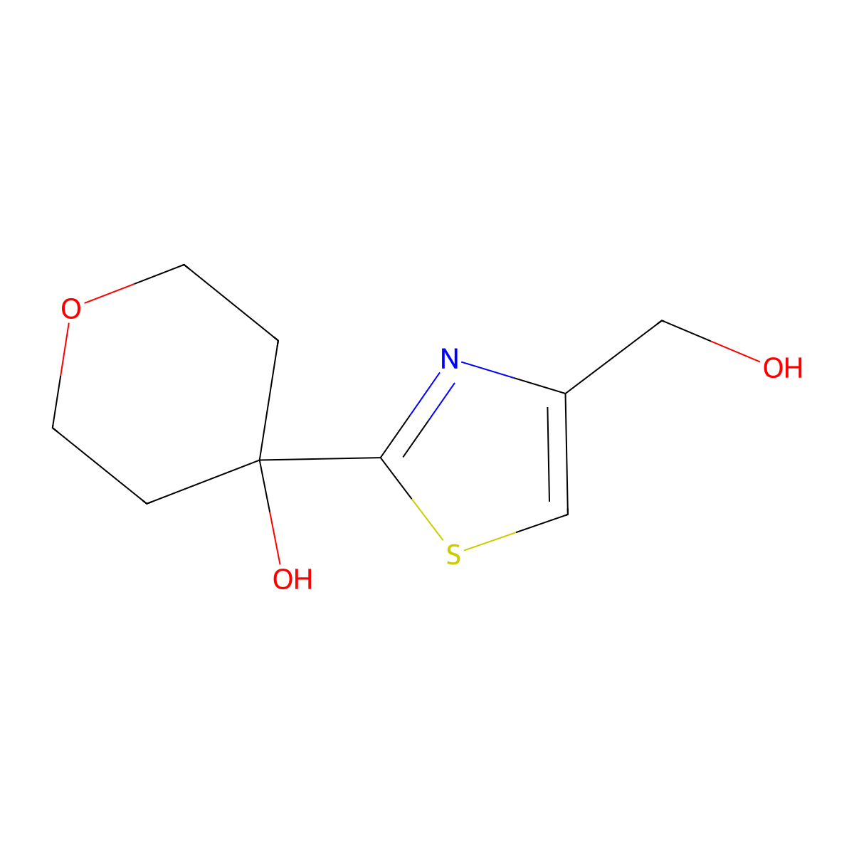 4-[4-(Hydroxymethyl)-1,3-thiazol-2-yl]oxan-4-ol molecular structure, CAS 1478719-37-7