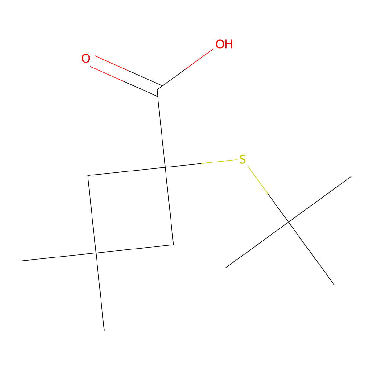 1-(Tert-butylsulfanyl)-3,3-dimethylcyclobutane-1-carboxylic acid molecular structure, CAS 1478726-63-4