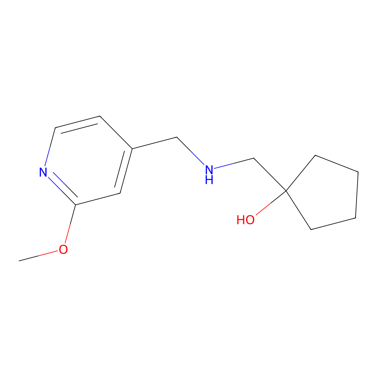 1-((((2-Methoxypyridin-4-yl)methyl)amino)methyl)cyclopentan-1-ol molecular structure, CAS 1478794-81-8