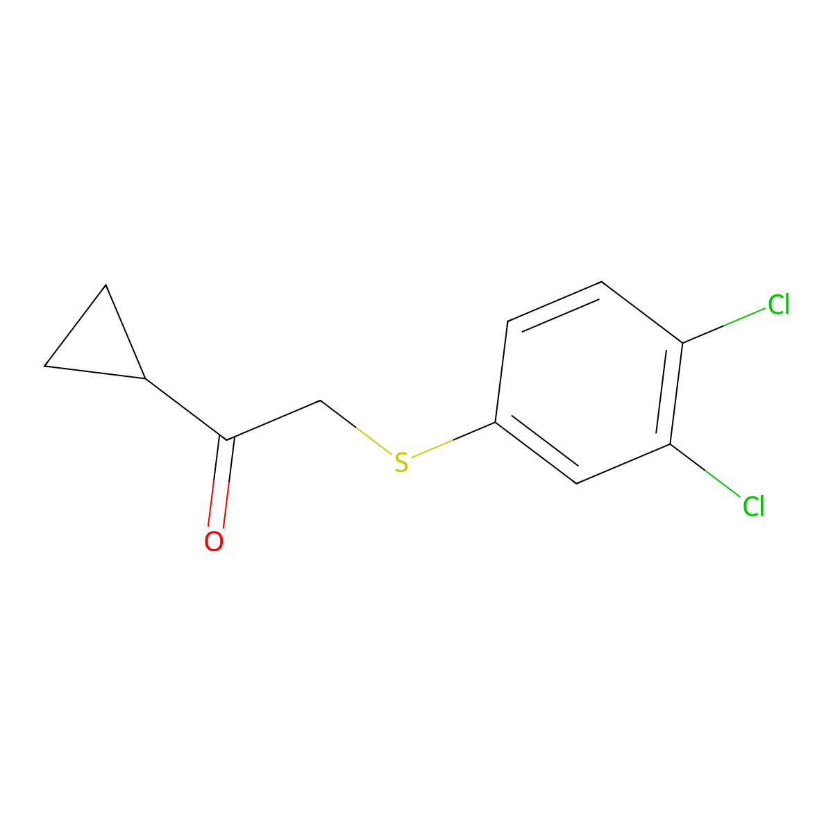 1-Cyclopropyl-2-((3,4-dichlorophenyl)thio)ethan-1-one molecular structure, CAS 1478844-83-5